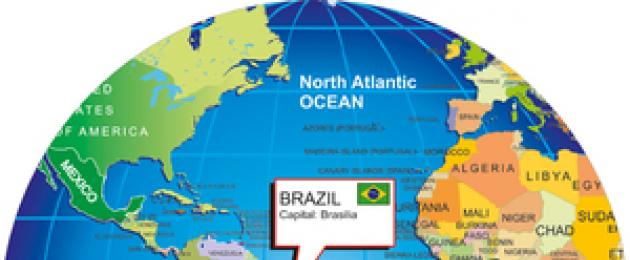 Βραζιλία στον χάρτη περιγράμματος του κόσμου.  Χάρτης της Βραζιλίας