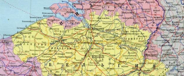 Belgien karta.  Belgien karta på ryska